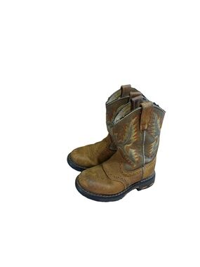 Ariat Western Boots Youth 9 Brown WorkHog Pull On Mid Calf Round Toe Kids boys